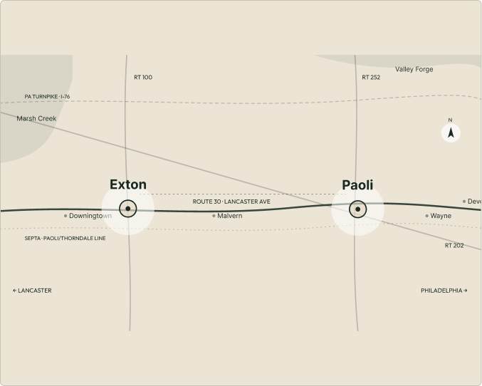 Map showing Paoli and Exton office locations